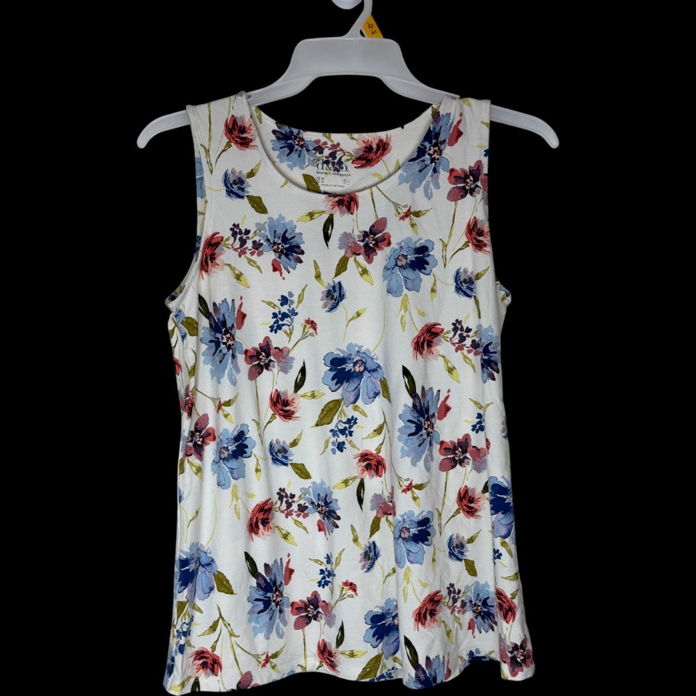Denim + Co. White‎ Floral Sleeveless Tank Top Women's M Summer Layering Casual